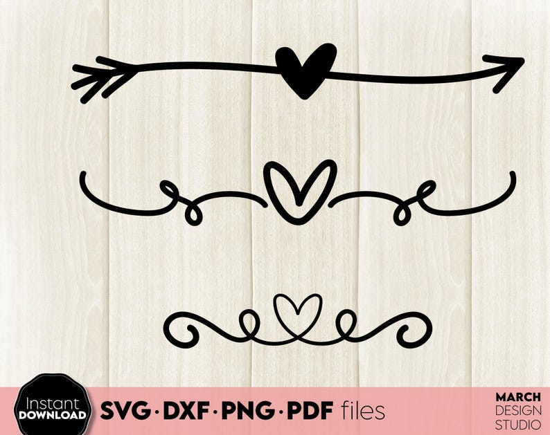Simple Text Dividers Svg Decorative Lines Bundle Heart Dividers