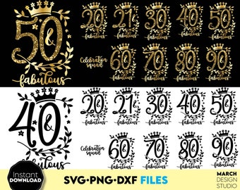 Birthday SVG Bundle | Gold Glitter Fabulous Design (Digital Download)