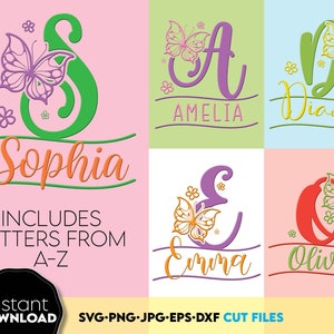Nome monogramma pasquale diviso Svg Png, monogramma pasquale Svg, monogramma Flourish Svg, design magliette per bambini, lettera divisa con farfalla png svg dxf