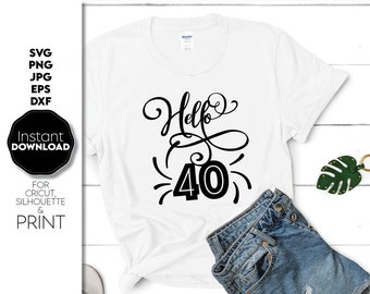 Hello 40 Birthday SVG, Milestone Shirt Design (Digital Download