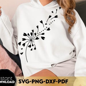 Condividi amore SVG PNG, design per maglietta di San Valentino con tarassaco, citazione divertente sulla gentilezza SVG, regalo di San Valentino per lei, amore per la mamma SVG, vibrazioni di San Valentino