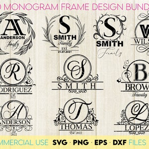Monogramm Rahmen SVG Split-Monogramm SVG Familie Zeichen svg, Alphabet SVG Split-Schriftart SVG-Willkommensschild SVG-Dateien für Cricut Dxf Png Jpg