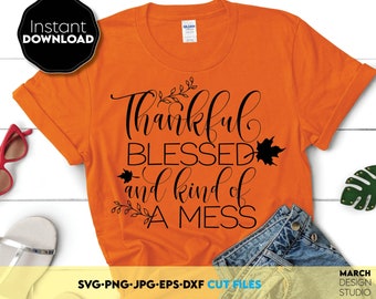 Agradecimento Abençoado Mess SVG PNG: Design de Camiseta de Ação de Graças (Download Digital)