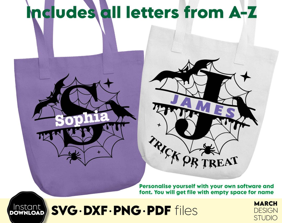 Halloween Split Monogram Letters – Cobweb Candy Bag SVG PNG Digital ...