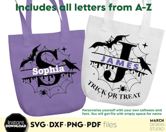 Halloween Split Monogram Letters – Cobweb Candy Bag SVG PNG Digital Download