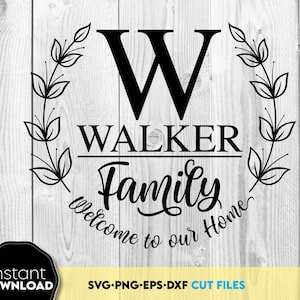 Family name wreath monogram svg png, laser cut wreath monogram svg dxf, rustic farmhouse sign svg, family name svg files for cricut