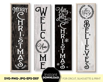 Pacchetto di insegne natalizie per il portico, design verticali in stile rustico per le feste, decorazioni rustiche per la porta d'ingresso, download digitale