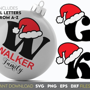 Lettere monogramma natalizio SVG PNG: disegni di ornamenti per cappelli di Babbo Natale, download digitale