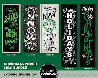 Christmas Porch Sign Bundle: Vertical SVG, PNG Digital Download
