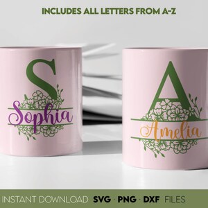 姓SVG、分割文字モノグラムSVGモノグラムフォント、分割文字SVG、花柄モノグラムSVG、Cricut用ウェディングモノグラムSVGファイル