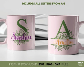 Family Last Name SVG, split letter monogram svg monogram font, split letter svg, floral monogram svg, wedding monogram svg files for Cricut