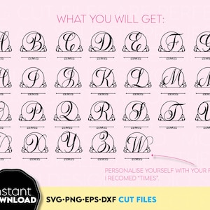 Monogram SVG bundle designs for Your gift projects or home decoration. 
Files allow you to use designs for engraving on glass, making shirts, tumblers with Cricut, Silhouette equipment. Monogram files also designed and easy to use for laser cutting.