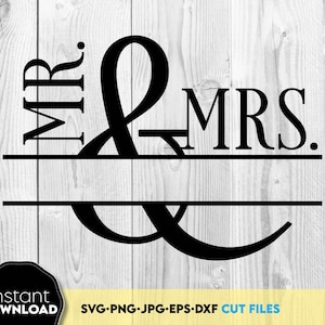 mr e mrs svg png - mr e mrs segno svg, monogramma diviso per matrimonio, cornice per cognome diviso segno per matrimonio 2025 svg per file di taglio laser SVG cricut