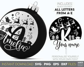 Custom Christmas Ornament SVG, Reindeer PNG, Cricut Files (Digital Download)