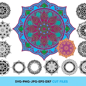 Mandalabundel SVGPNG Clippart ‑ 12 bloemen en geometrische mandala's voor cricut-, sublimatie- en laserprojecten