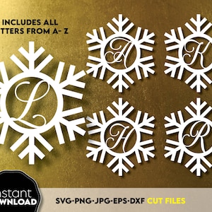 Kerst dxf eps, lasergesneden sneeuwvlokken sieraad svg, monogram sieraad svg, sneeuwvlok monogram brief svg, kerstmis, lasergesneden bestanden dxf