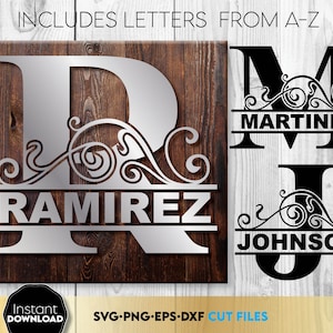 Monogramm svg, geteiltes Monogramm svg, Familienmonogramm, Monogramm geteilte Buchstaben svg, Hochzeitsmonogramm svg, Nachname svg, png, eps, dxf