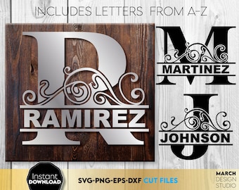 Gesplitst monogram SVG, familienaam, bruiloft, achternaam digitale download