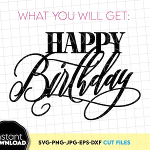 Gâteau d'anniversaire Svg Png, décoration de gâteau Dxf, décoration de gâteau Svg de joyeux anniversaire, Svg de gâteau d'anniversaire joyeux anniversaire Svg
