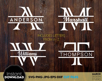 Letras monograma divididas SVG: Alfabeto cortado con láser, descarga digital