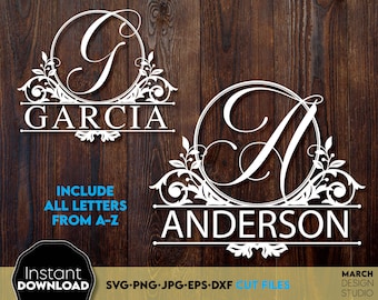 Gesplitst monogram SVG: Familienaam snijbestand digitale download