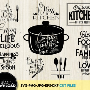 SVG de cocina, paquete SVG de cocina, archivo de corte de cocina, SVG de horneado, SVG de cocina, SVG de agarradera, SVG de citas de cocina, archivos SVG de cocina para Cricut