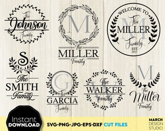 Split Monogram SVG Bundle: Family Name, Wedding (Laser Cut Files)