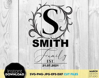 Family Name Monogram SVG: Laser Cut Wedding Monogram Digital Download