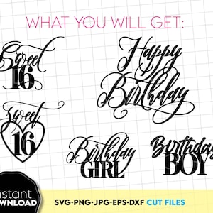16. Geburtstag Cake Topper Bundle | Geburtstag Cake Topper svg | Junge Geburtstag Cake Topper svg | Mädchen Geburtstag Tortenstecker svg png dxf