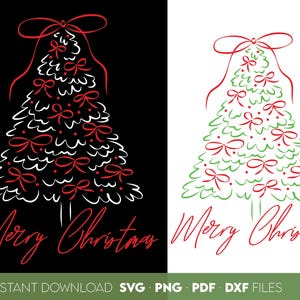 Julgran med röda rosetter SVG, PNG, DXF digital nedladdning