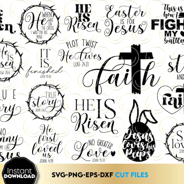 Lot de citations chrétiennes de Pâques SVG | Pâques religieux SVG | Croix de Jésus SVG | Salut est ressuscité svg | Verset biblique svg | Écriture svg | Aimez Jésus