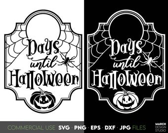 ハロウィンカウントダウン SVG PNG、クモの巣とカボチャのデザイン、デジタルダウンロード
