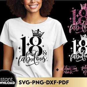 18 e favoloso SVG PNG, 18° compleanno SVG PNG, 18° compleanno maglietta rosa glitterata Clipart per sublimazione, 18° compleanno maglietta regalo SVG PNG