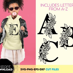 花柄アルファベット文字 SVG PNG、花柄モノグラムフォント SVG、花柄文字 SVG、華やかな文字 SVG、ファミリーサイン SVG、アルファベット SVG バンドル