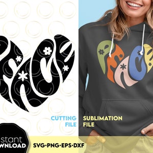 Groovy SVG / Hippie SVG / Peace Heart SVG / Hippie Heart svg / Sublimazione png / Boho svg / Adesivo a forma di cuore / Cuore retrò svg / png dxf