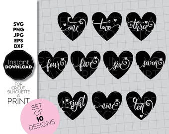 Birthday Numbers Hearts SVG PNG, Kids 1-10, Cricut Files, Digital Download