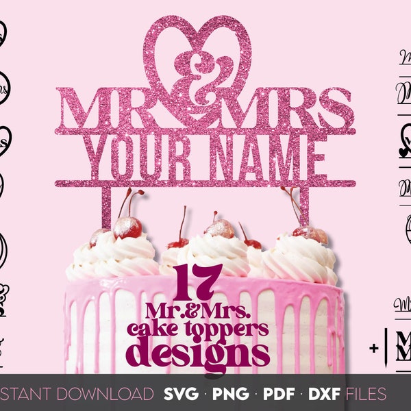Mr and Mrs cake topper svg png | Wedding cake topper svg png | Split Wedding cake topper svg png | Laser Cut File | Last Name Sign svg png