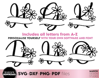 Floral Monogram SVG Bundle, Split Flower Letters Alphabet, Digital Download