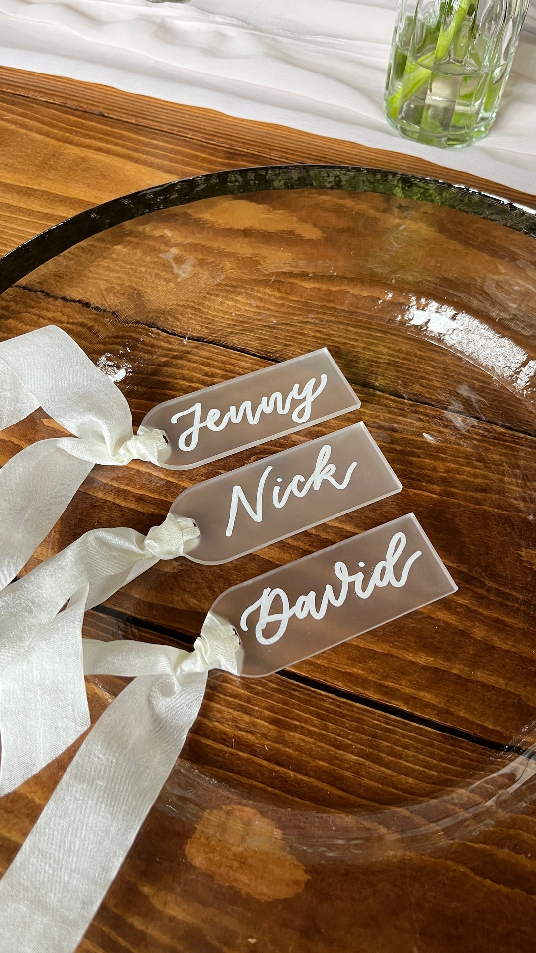 Wedding Place Card Tags With Faux Silk Ribbon Frosted Acrylic Tags