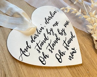 Wooden Heart Personalised Wedding Gift - Favourite Quote, First Dance Lyrics - Personalised Calligraphy Hanging Sign