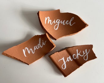 Broken Terracotta Place Card Fragment Chips - Calligraphy Wedding Place Cards