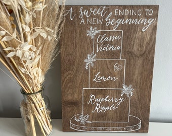 Handwritten Wooden Cake Flavours sign - Wedding Signs - Handwritten Calligraphy Sign