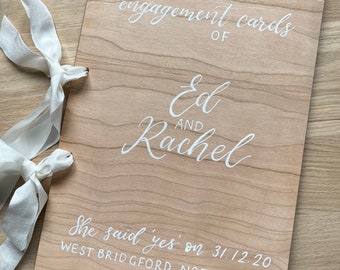 Personalised Wooden Engagement Cards File | Card Keeper | Calligraphy handwritten personalised card keeper | Card organiser