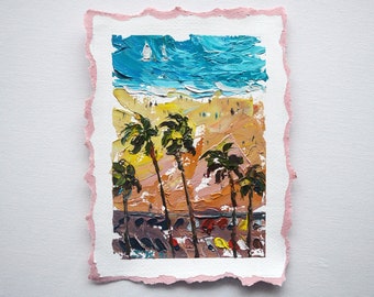 Hawaii Painting Mountains Original Seascape Oil Wall Art Landscape Small Art 10x10 by Olina Svoboda