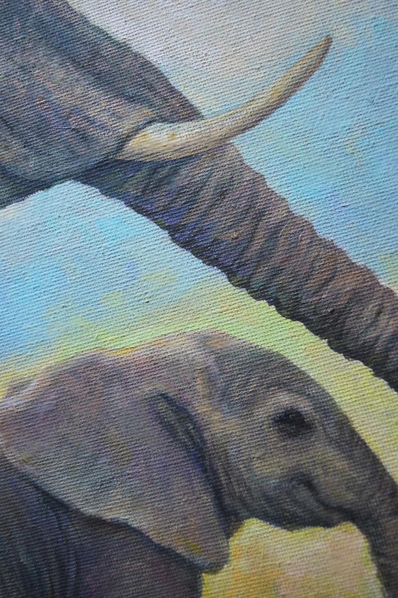 Elephants painting original Custom Oil wall art on canvas Mom and baby animal oil painting