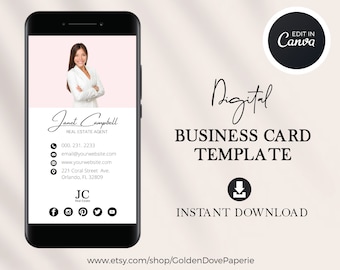 DIGITAL BUSINESS CARD Canva Template, Real Estate Business Card, Realtor Digital Business card, Modern Business Card, Real Estate Marketing