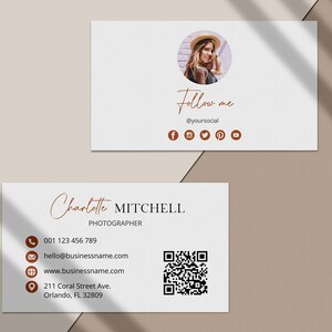 Modèle de carte de visite professionnelle avec code QR, carte de visite unique, modèle de carte de visite photographique,