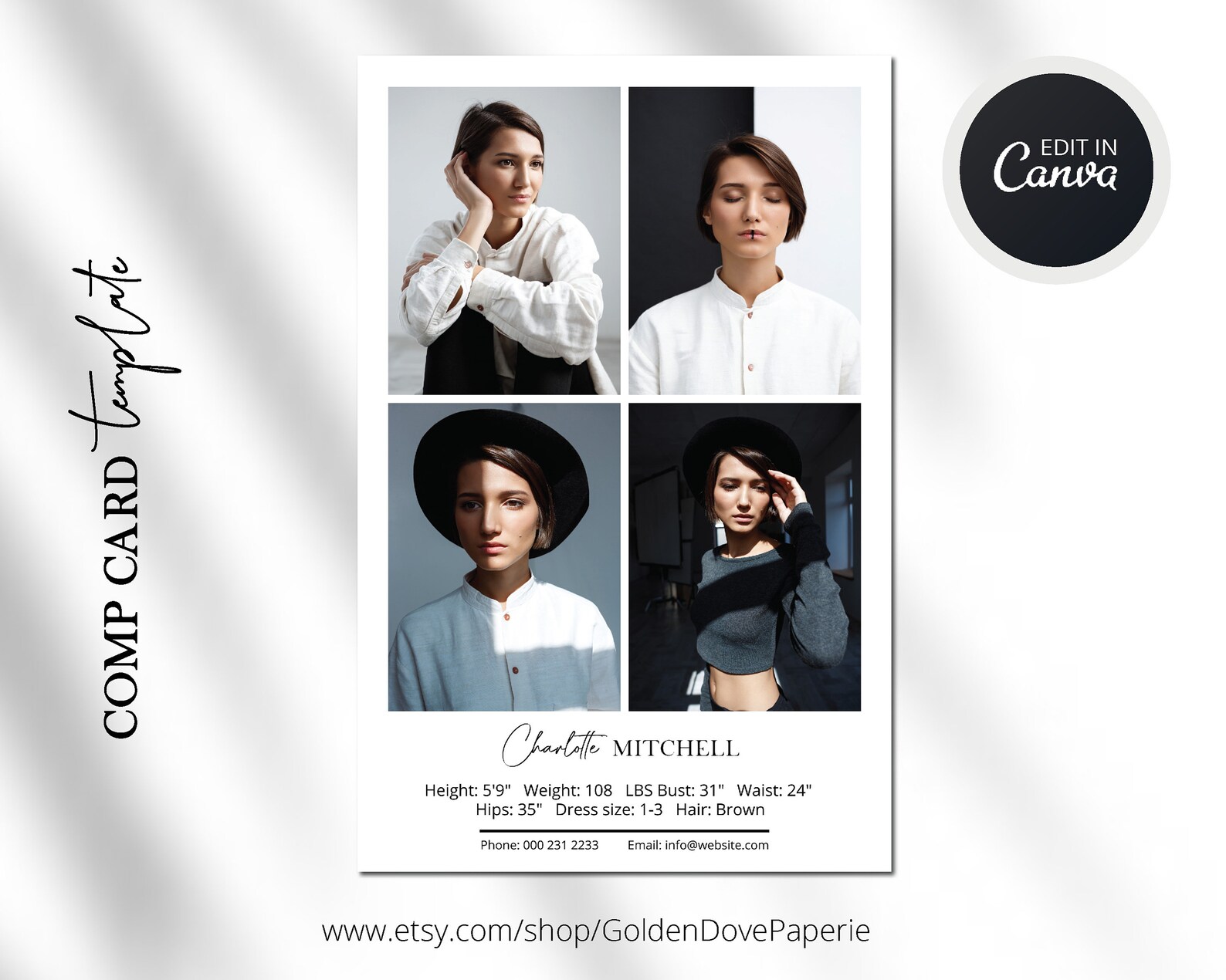 COMP CARD TEMPLATE Canva Template Comp Card Easy Editable