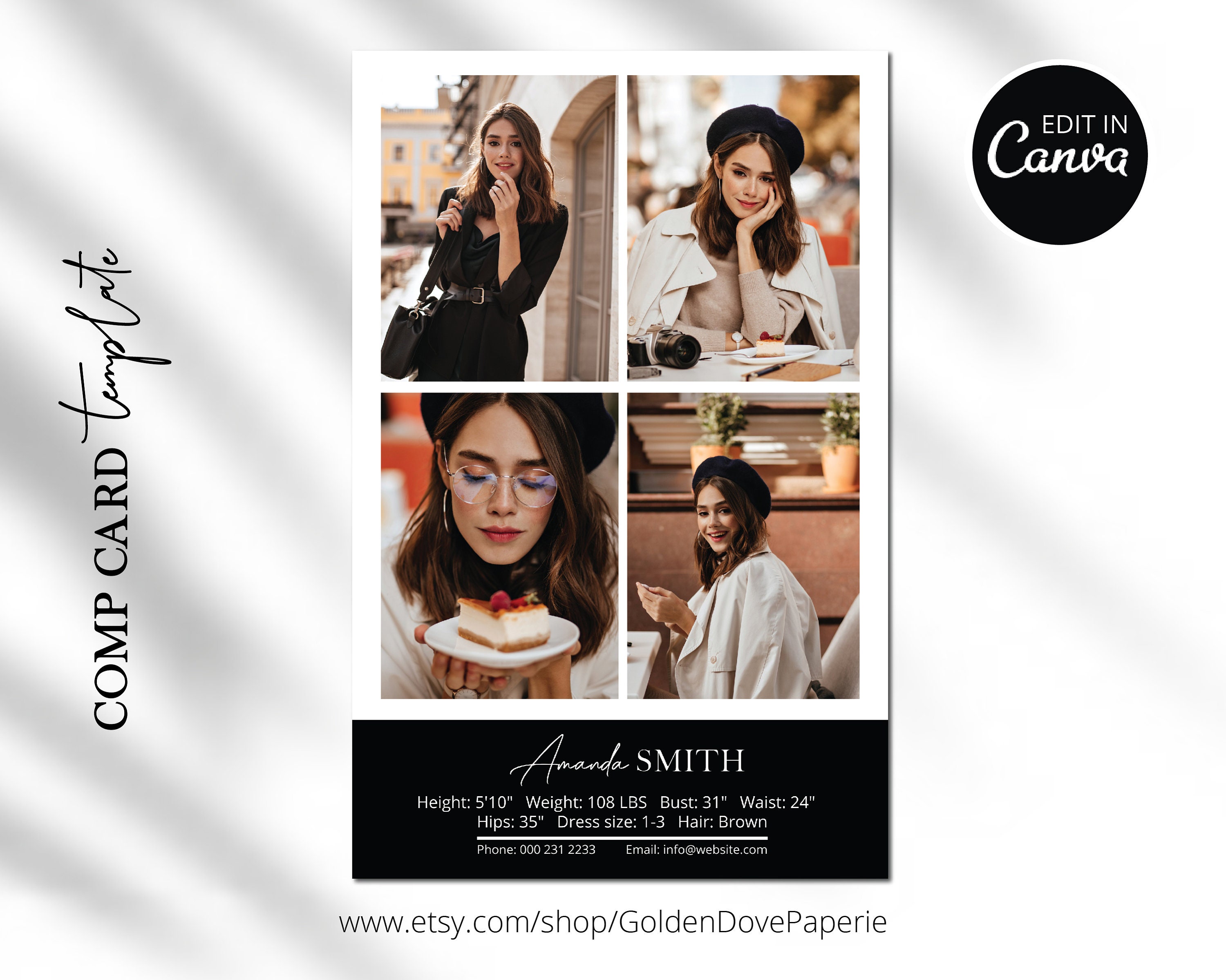 ZED CARD Modeling Comp Card Template Model Comp Card Photo - Etsy