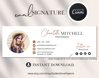 EMAIL SIGNATURE TEMPLATE with Logo and Picture, Gmail signature template, Digital Signature, Photographer Email Signature Template